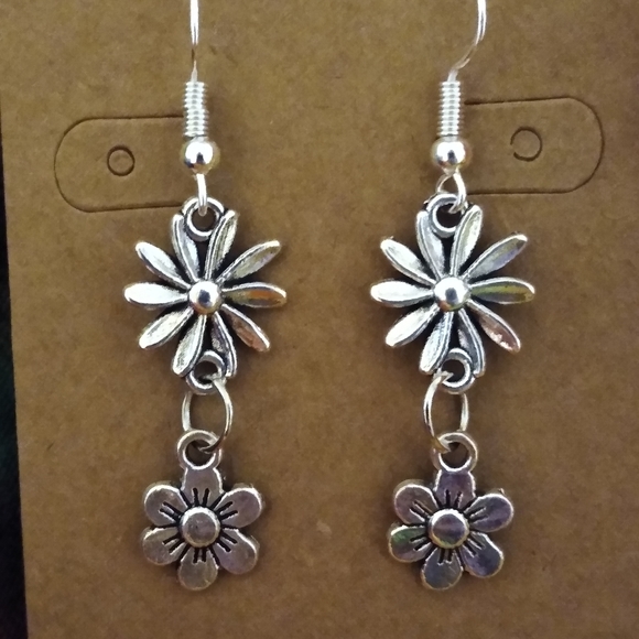 Handcrafted Daisy Chain Flower Charm Hook Earrings - Picture 2 of 4